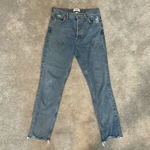 AGOLDE Nico High Rise Slim Fit Jeans Denim Button Fly Distressed Raw Hem 26
